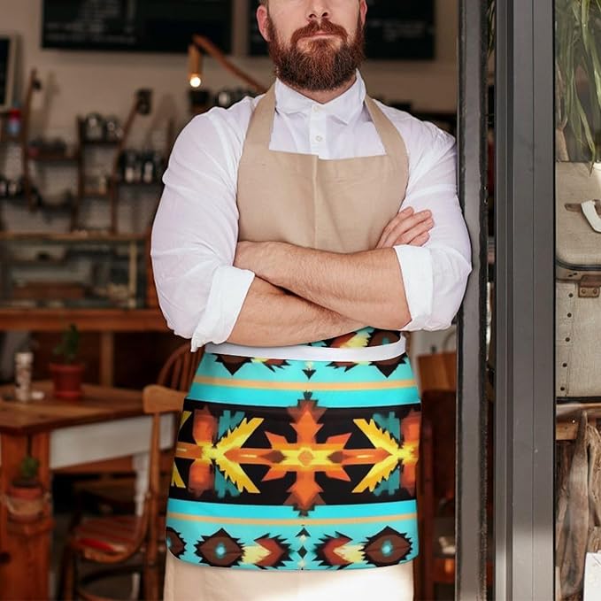 Unisex Apron for Cooking Server Waitress Half Waist Apron with 3 Pockets