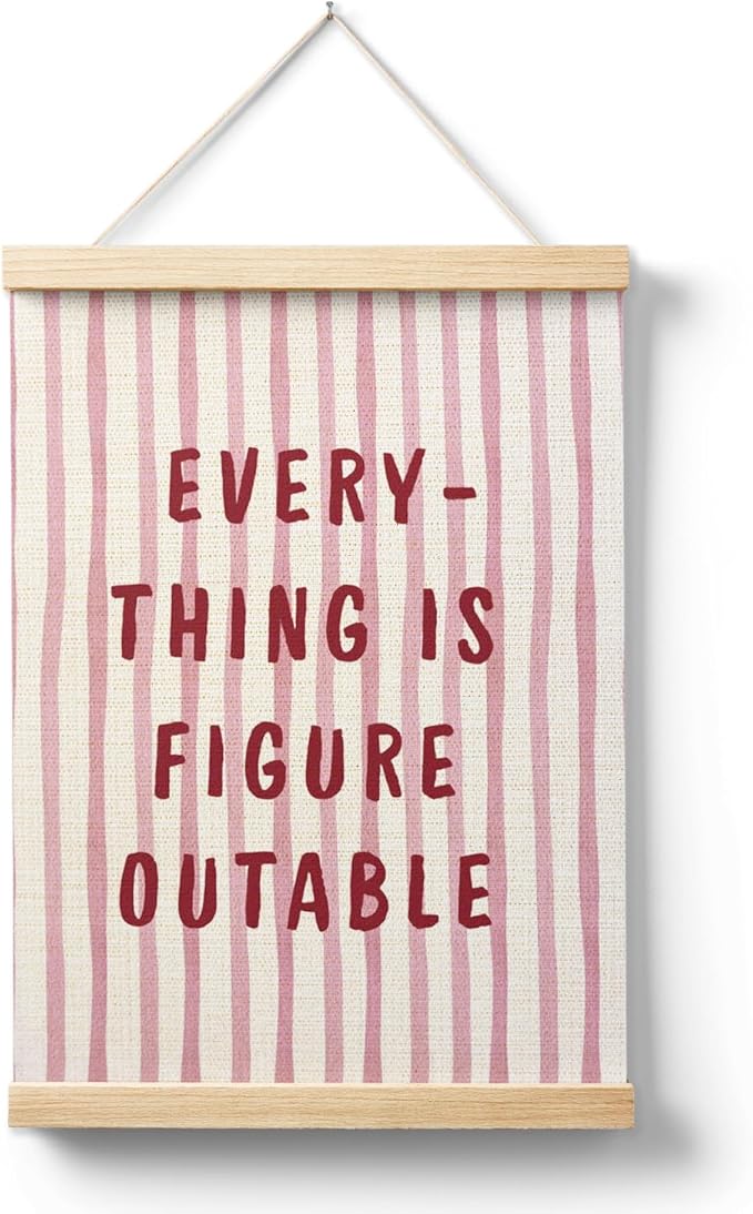 AQYIP Pink Everything is Figureoutable Inspirational Wall Art Decor, Trendy Pink and Red Positive Affirmations Poster Canvas Prints for Girls Bedroom Room Dorm Apartment Wall Decoration, 12x16 Inch