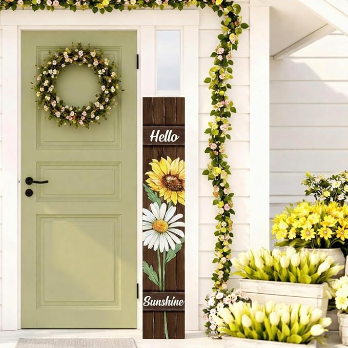 47" Large Spring Porch Sign Sunflower Daisy Welcome Sign Wooden Tall Spring Porch Decor Leaner Rustic Farmhouse Front Door Decor for Holiday Outdoor Home Yard Entryway Gift
