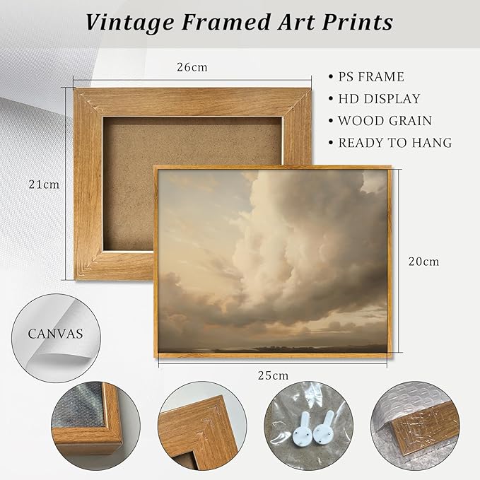 Sky Cloud Painting French Country Poster Antique Victorian Picture Vintage Cloud Wall Art Clouds Sunset Canvas Rustic Landscape Pictures Nature Scenery Posters Vintage Sky Scene Wall Art 8x10in Framed