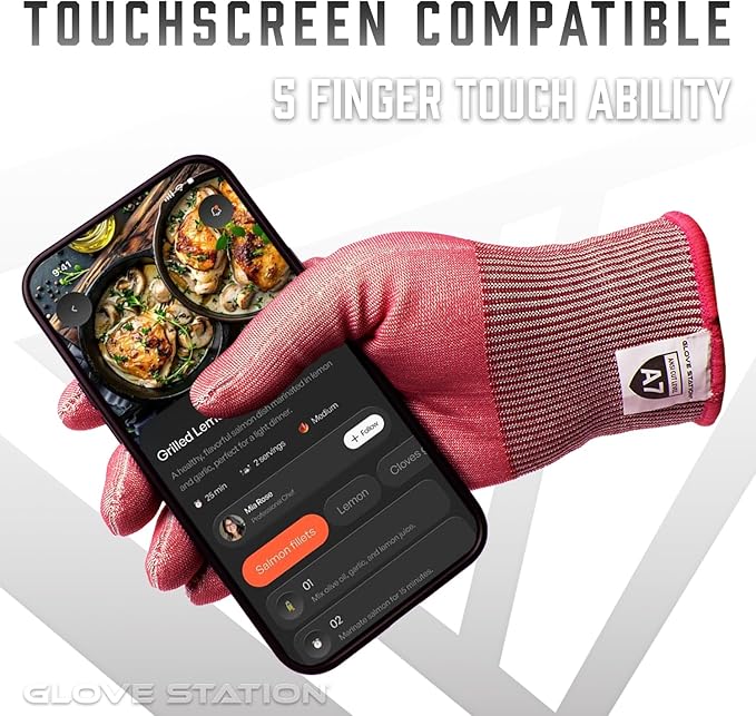 Glove Station Ultra Durable Series Cut Resistant Gloves - Cutting Gloves for Chefs, BBQ and Cooking - Level 7 Protection, Food Grade Safe Cut - Marble Red, X-Large