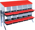 Metal Chicken Nesting Box, 10 Compartments Chicken Egg Laying Box, Chicken Coop Nesting Box, Cleanable Pull Out Hen Roosting Boxes with Roll Up Design Lid, Red