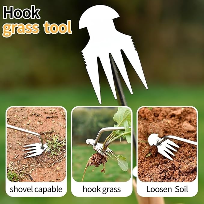 Weed Puller Tool,Weeding Artifact Uprooting Weeding Tool 4 Teethes Dual Purpose Manual Hand Weeders Tool for Gardening Vegetable Backyard Farm Planting(Wooden Handle)