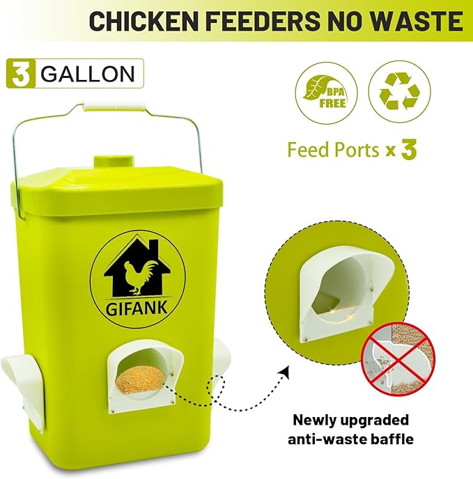 Chicken Feeder and Waterer Set,3 Gallon Automatic Chicken Feeder No Waste,Hanging Poultry Kit with Chicken Waterer Nipples and Feeding Ports,Coop Accessories