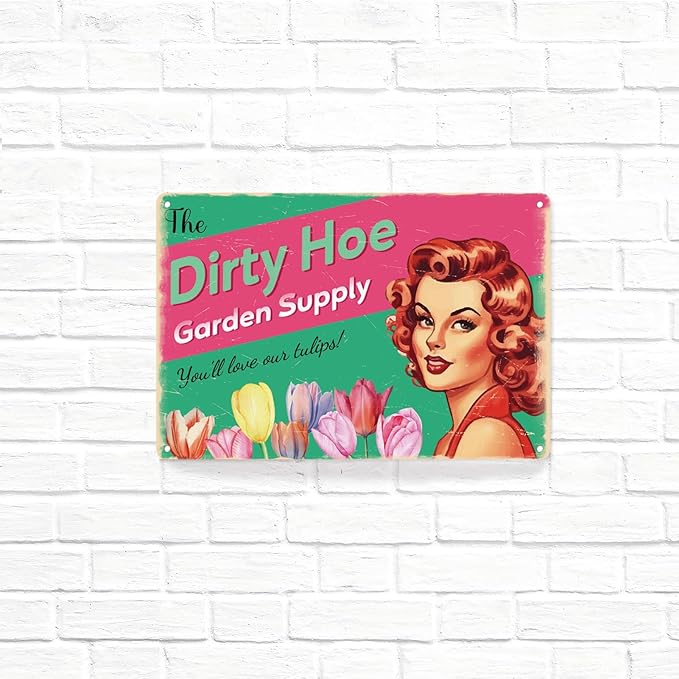Dirty Hoe Garden Supply Retro Metal Sign Flowers Tulips Colorful Tin Sign For Garden Art Home Office Living Room Bar Cafe Club Wall Decor Hanging Painting 12 X 8 Inch
