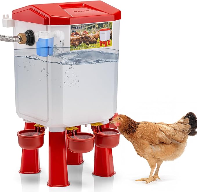 Automatic Chicken Waterer,Valve-Controlled Large Watering System with Stainless Steel Metal Hose,Suitable for Quail,Ducks,and Other Poultry，Hanging/Standing Use