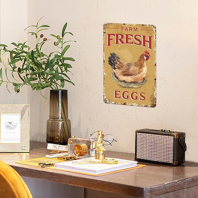 Chicken Signs for Coop - Metal Decor Bundle 6 Pieces Funny Garden Office Craft Room Living Room Wall Art Hanging for Backyard Man Cave 8x12inch