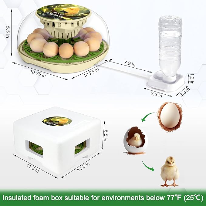 Smart Chicken Incubators for Hatching Eggs with Automatic Turner Small Poultry Duck Quail 12 Egg Incubator Temperature Control Display Hatcher Machine (Chirvy)