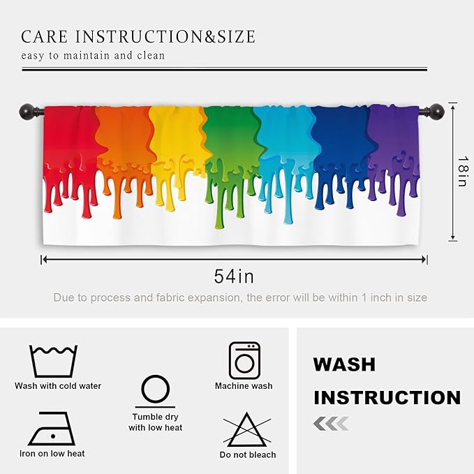 Miyotaa Colorful Rainbow Graffiti Kitchen Curtain Valance 54W x 18H Rod Pocket Splash Oil Painting Art Window Treatment for Living Room Bedroom Bathroom