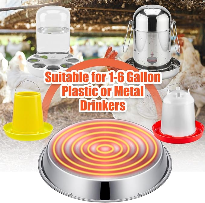 6 Pcs All-in-One Chick Brooder Kit with 48W Chicken Water Heated for Winter Chick Feeder and Waterer Set Poultry Waterer Heated Base Chicken Duck Goose