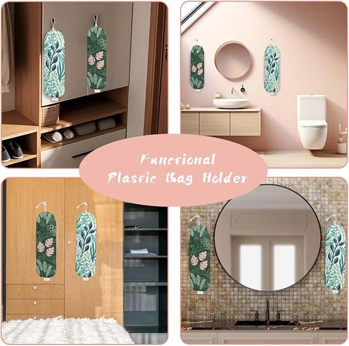 2PCS Seaweed Plastic Bag Holder, Wall Mount Grocery Bag Holder Plastic Storage bag, Botanical Rustic Kitchen Storage Organizer Grocery Bags with Drawstring, Gifts for Women Mom Grandma