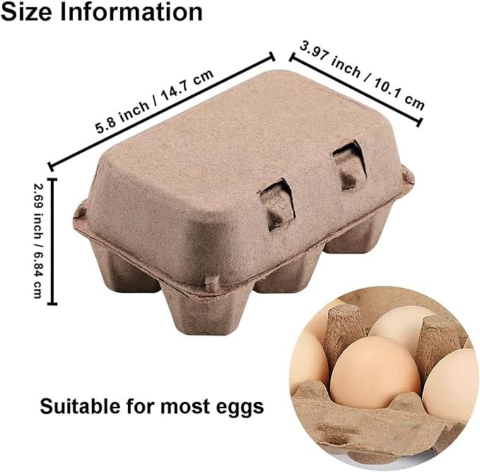 20 Pack Egg Cartons Cheap Bulk, 6 Count Egg Storage Containers Holder, Sturdy Natural Pulp Material Perfect for Storing Extra Eggs，Blank Natural Pulp Carton for Chicken Eggs Reusable