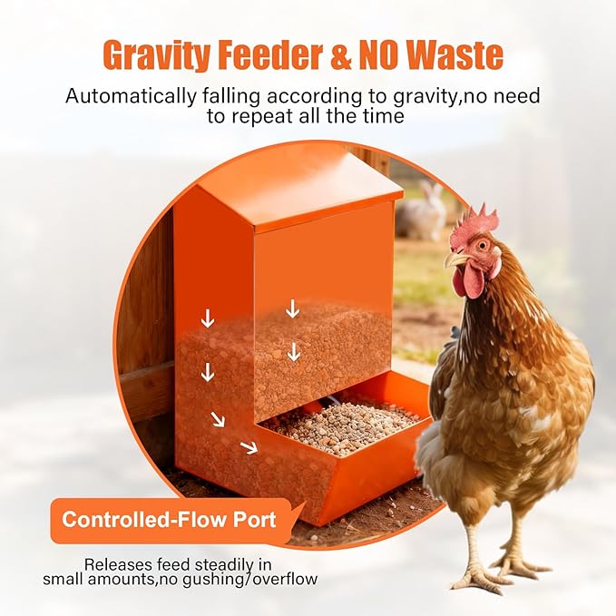 2Pack Chicken Grit and Oyster Shell Feeder,Heavy-Duty Metal Chicken Feeder with Lid Coop Accessories Supplies Hanging Gravity Poultry Feeders Trough for Strong Eggs