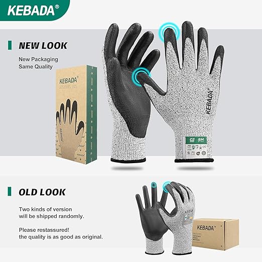 Kebada C2 Cut Resistant Gloves, ANSI A2, PU-Coated Work Gloves with Grip, Touchscreen Compatible, Ideal for Safety Protection & Anti-Cut Tasks, 12 Pairs, Large