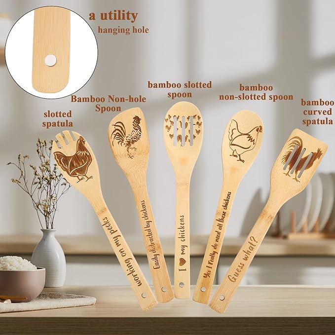 Chicken Wooden Spoons for Cooking Mothers Day Chicken Decor Chicken Kitchen Accessories Rooster Kitchen Decor Farmhouse Chicken Stuff Mothers Day Chicken Gifts for Women