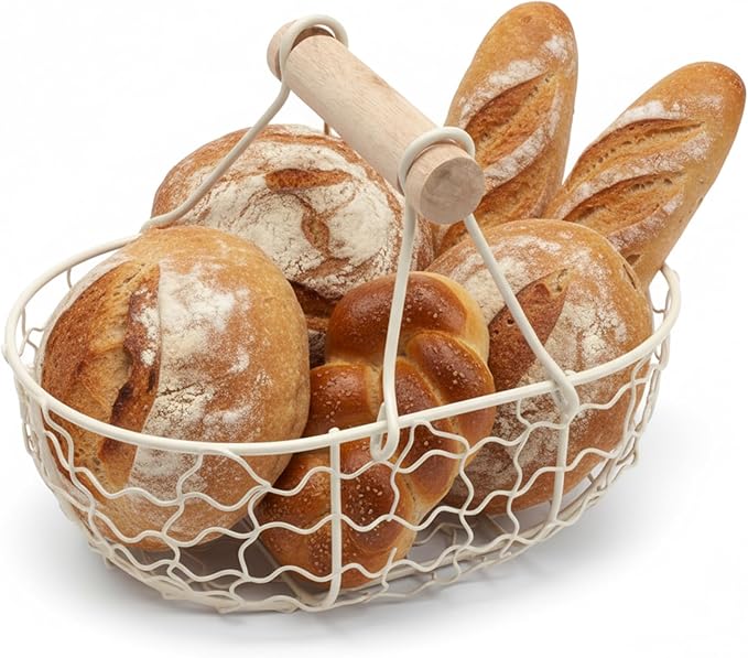 Egg Basket, Small Farmhouse Wire Basket with Wooden Handle Rustic Countertop Holder and Storage for Gathering Fresh Eggs, Egg Holder
