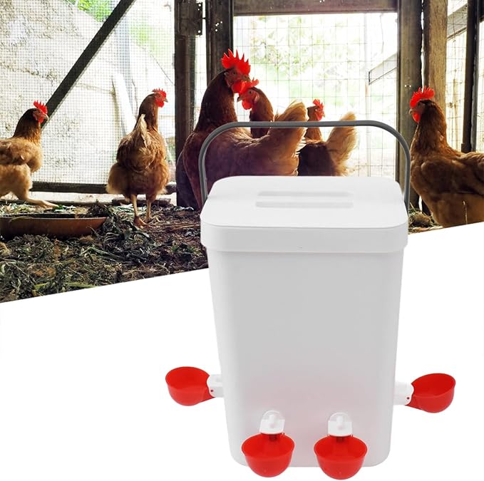 Topyond Chicken Feeder and Waterer Set, 12L Large Capacity Automatic Chicken Waterer with 4 Automatic-Fill Water Cup, Poultry Water Dispenser for Chicken Coops and Farms