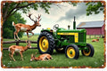 Deer And Tractor Vintage Farm And Wildlife Metal Sign Print Aesthetic for Garden Yard Bar Porch Home Bedroom Kitchen Wall Decor Gift 8 X 12 in
