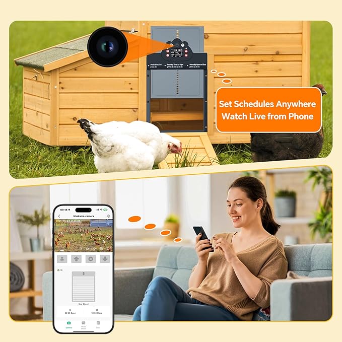 Automatic Chicken Coop Door Solar Powered with 2K Camera & Night Vision, IP65 Wireless Auto Door Opener, 6-Month Battery, APP Control, 2-Way Audio, Anti-Pinch Design (Blue Gray)