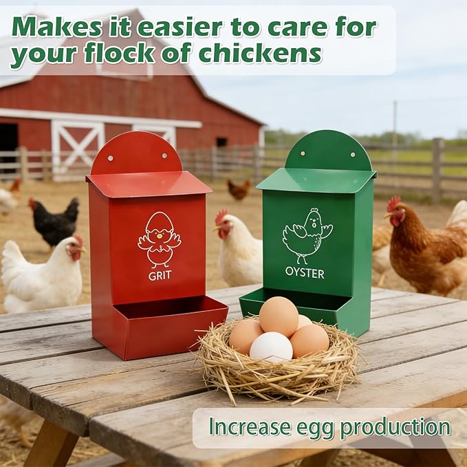2Pcs Large Chicken Grit and Oyster Shell Feeder for Hens Metal Chicken Feeder with Covers Hanging Poultry Feeders Rainproof Chicken Coop Accessories