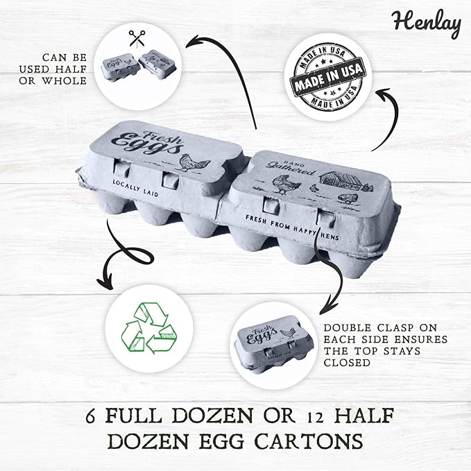 Half Dozen Empty Egg Cartons- Bulk 50 Full Dozen Can Split to 100 Half Dozen Size- Securely Holds 6 or 12 Extra Large Eggs
