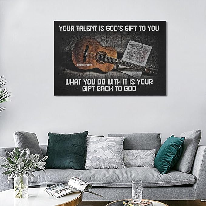 Guitar Wall Decor Music Wall Art Vintage Guitar And Chords Pictures Artwork Inspirational Canvas Prints Painting Artwork Music Room Decor For Music Studio Bedroom Living Room Bathroom 24"x16"