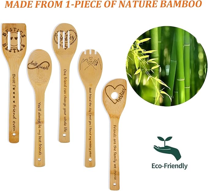 Friendship Gifts, Friend Birthday Gifts for Women Unique,Friendship Gifts for Women Funny Gifts BFF Female Bestfriend,Sister Gifts from Sister and Bestie Gifts,5PCS Friend Wooden Cooking Spoons