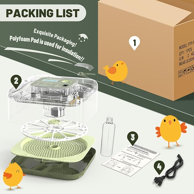 12 Egg Incubator with Automatic Egg Turning and Humidity Control, LED Egg Candling Light, Customized Incubation Days, Incubators for Hatching Eggs, Chicken Quail Parrot Pigeon Birds, Green