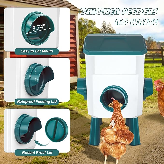 Chicken Feeder and Waterer Set with 3 Gallon/26.4 Pounds, Automatic Chick Feeder and Waterer Set No Waste, Poultry Feeder Large for Hens/Ducks/Poultry