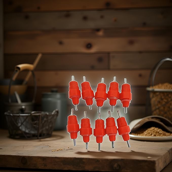 10Pcs Red Automatic Poultry Easy Installation Watering Nipples Chicken Drinkers,Easy to Clean and Store Chicken Waterer Nipples,Poultry Feeding and Watering Supplies