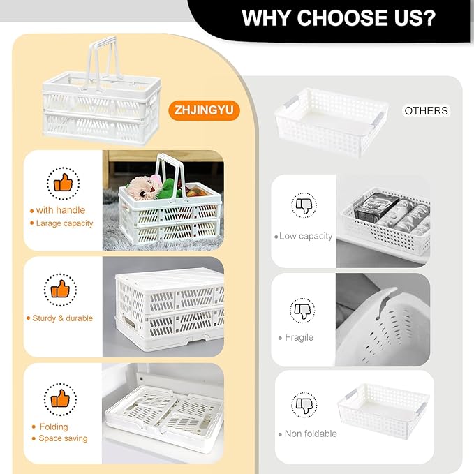 20 L Collapsible Shopping Basket, plastic basket, Basket with Handle, M (White)