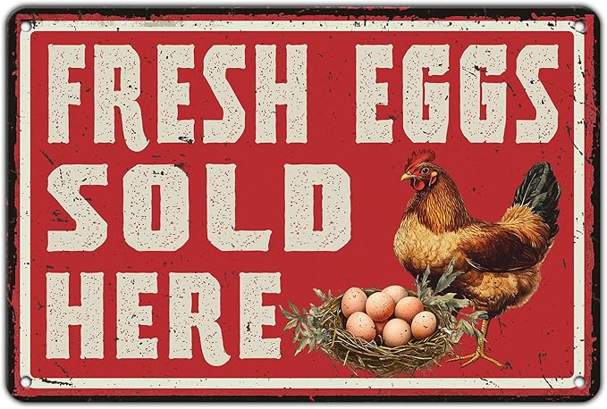 Vintage Farm Fresh Eggs Chicken Coop Metal Sign Funny Fresh Eggs Sale Here Farm Tin Poster Outdoor Farmers Market Wall Decor 12x8 Inch