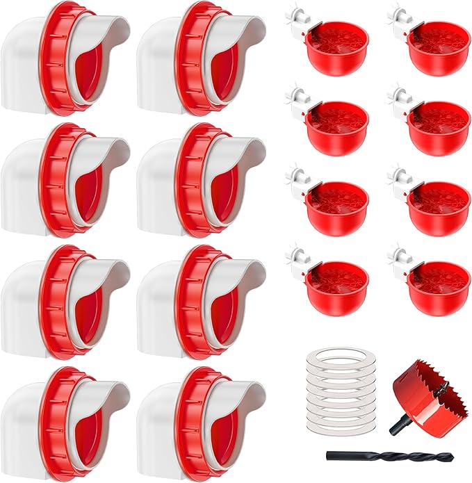 Chicken Feeders and Waterers, 8 Ports Chicken Feeder No Waste and 8 Packs Chicken Water Cups