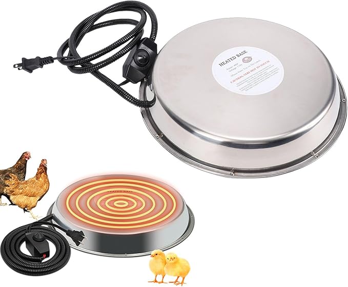 VBESTLIFE Chicken Water Heater for Winter, 48W Heated Poultry Waterer Base with Thermostat, 13Inch Poultry Winter Deicer Heated Base with 5.25ft Power Cord (Silver)
