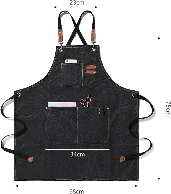 Unisex Aprons with Large Pockets,Cotton Canvas Cross Back Heavy Duty Adjustable Work Apron,Size Kids to Adult