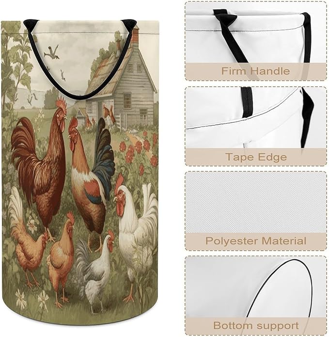 Chickens And Farm Laundry Hamper Waterproof Dirty Laundry Hamper Foldable Clothes Hampers Portable Clothes Storage Basket Large Storage Basket for Bathroom Bedroom
