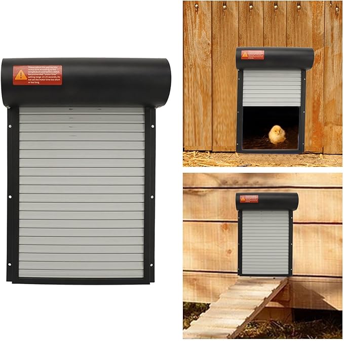 Automatic Chicken Coop Door Solar Powered, Timer Function Timer Function, LED Display Controller Cold Weather Electric Chicken Door, for Duck Goose Farm Safety Equipment (Black)