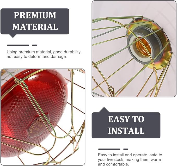 250W Chicken Coop Heater Heat Lamp for Chickens Livestock Brooder Lamp with Metal Guard Waterproof Heating Light for Dog House Winter Chick Poultry