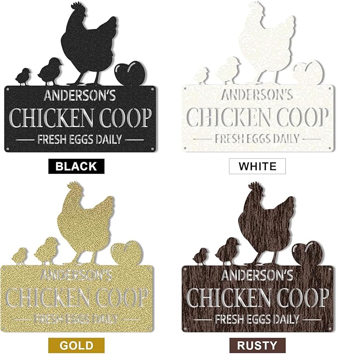 Personalized Chicken Coop Signs, Outdoor Chicken Coop Decor, Vintage Farmhouse Wall Decor, Custom Metal Name Sign for Farm Yard Garden Home, Gifts for Chicken Lovers Color02
