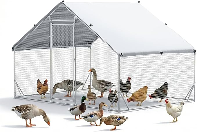Large Chicken Coop Metal Chicken Runs for Yard 10X6.7X6.5 ft Chicken Coop with Cover Gallinero para Gallinas Heavy Duty Chicken Cage Rabbit Duck Quail Coop Lockable Door with Waterproof Anti-UV Cover