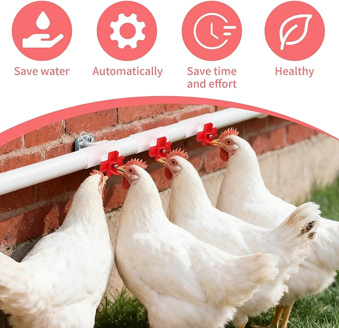 12 Pack Horizontal Chicken Waterer Nipples with 1/2'' PVC Tee Fittings, DIY Automatic Chicken Watering System for Chickens, Ducks, Quail, Geese and Other Poultry