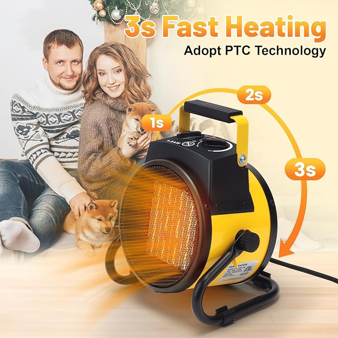 Outdoor Heaters for Patio, 1500W Electric Garage Heater with Overheat Protection, 3S Fast Heating, 3 Modes, Portable Space Heater for Patio, Garage, Greenhouse, Indoor, Orange