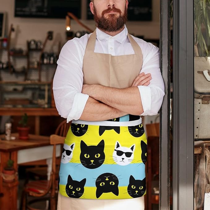 Server Apron with 3 Pockets Waist Waiter Waitress Half Apron Short Aprons