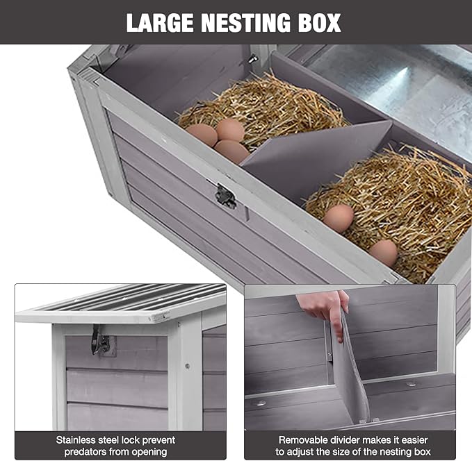 80.5’’ Large Chicken Coop with Run, Mobile Chicken House with Nesting Box and Leakproof Pull-on Tray, Wooden Hen Poultry Cage with Waterproof Roof for 2 to 4 Chickens, Chicken Tractor with Wheels