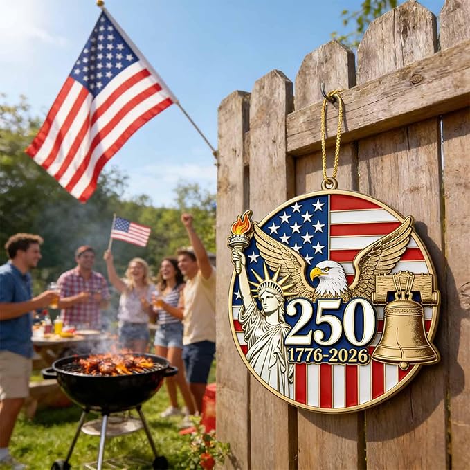 250 Years of America Semiquincentennial Ornament, 2D Acrylic 1776-2026 Patriotic Anniversary Decor, US Independence Day Commemorative Gift/July 4/Veterans Day, Exchange Keepsake