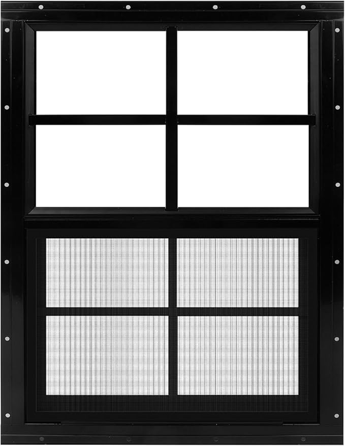 1 Pack Shed Window 24" x 27" Flush Mount Window with Tempered Glass,House Small Windows,Household Sliding Windows for Chicken Coop, Playhouse, Household, Garage-Black