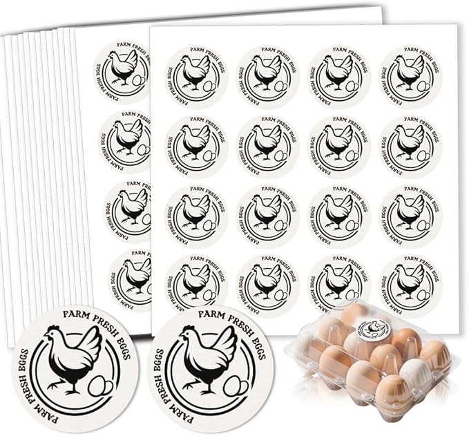 320 Pcs Farm Fresh Eggs Labels, 2 Inch Round Simplicity Retro Style Egg Carton Sticker Waterproof Adhesive Egg Packaging Sticker for Box Container Carton Farm Supplies
