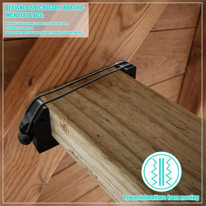 Heavy Duty Poultry Roost Bar Mount Brackets (2Pack) for Chicken Coops & Turkey Houses Easy Install/Remove Perch Holder for 2x4 Flat Lumber, Rubber Bands Securely Fasten The Perch Rod.