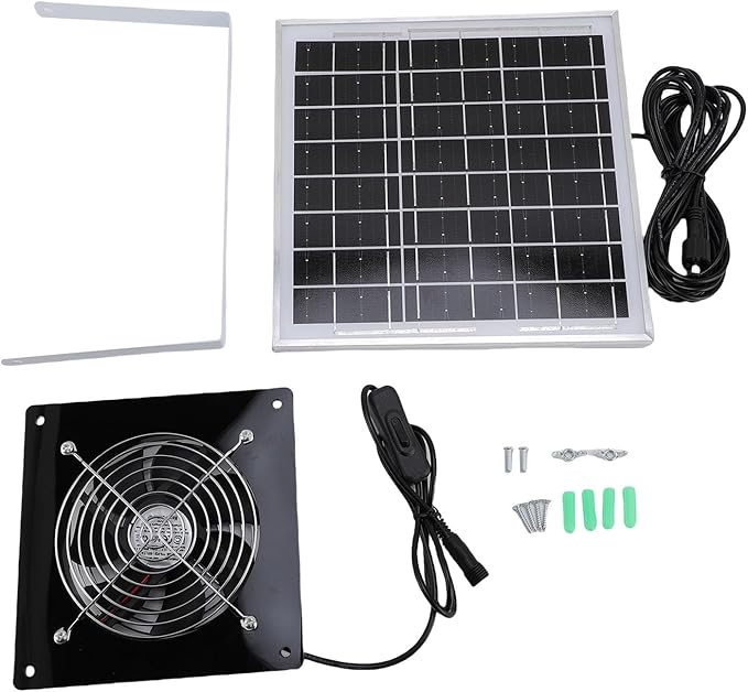 8W Solar Powered Exhaust Fan, IP67 High Speed Ventilation Fan with 8W Solar Panel, for Chicken Coop Greenhouse Shed Pet House Window Ventilation