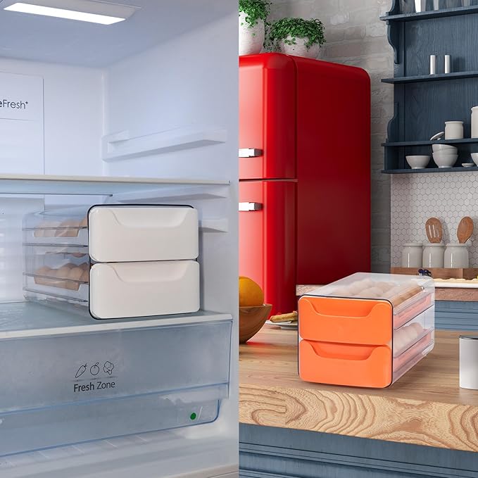 Egg Storage for Refrigerator, Egg Holder for Kitchen Countertop, PET & PP Egg Container for Fridge, Egg Dispenser for 36 Eggs, Double Layer, 18 Eggs per Layer (Orange)